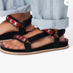 XIRENA ANAIS SANDAL Black and Red suede Sandals size 8​